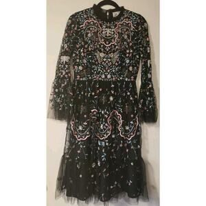 Miri New York Couture Midi Party Dress Tulle Beaded Floral Dragonfly Sz 2 (V5